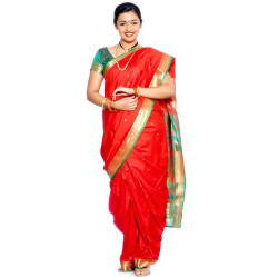Orange Colour Stitched Readymade Traditional Nauvari Saree For Women 
