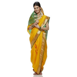 Yellow Plain Royal Art Silk Chanderi Nauvari Saree For Women 