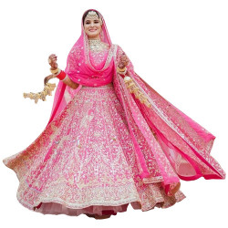Heavy Wedding Embroidery lehenga choli In Pink For Women  