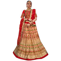 Designer Red Satin Lehenga With Heavy Embroidered For Women